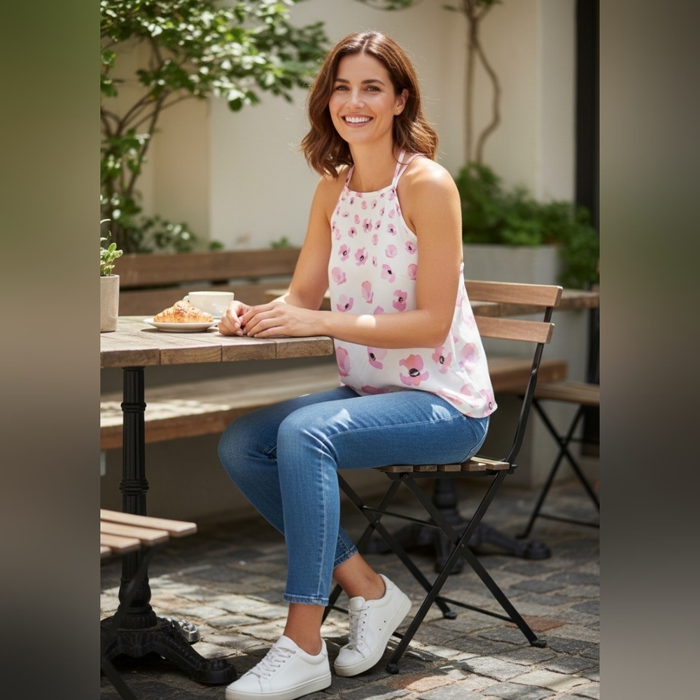 CAbi Pink Floral Sleeveless Top